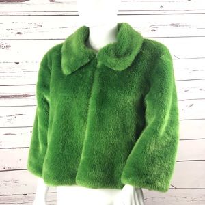 Women Faux Fur Coat Green Vintage S/M